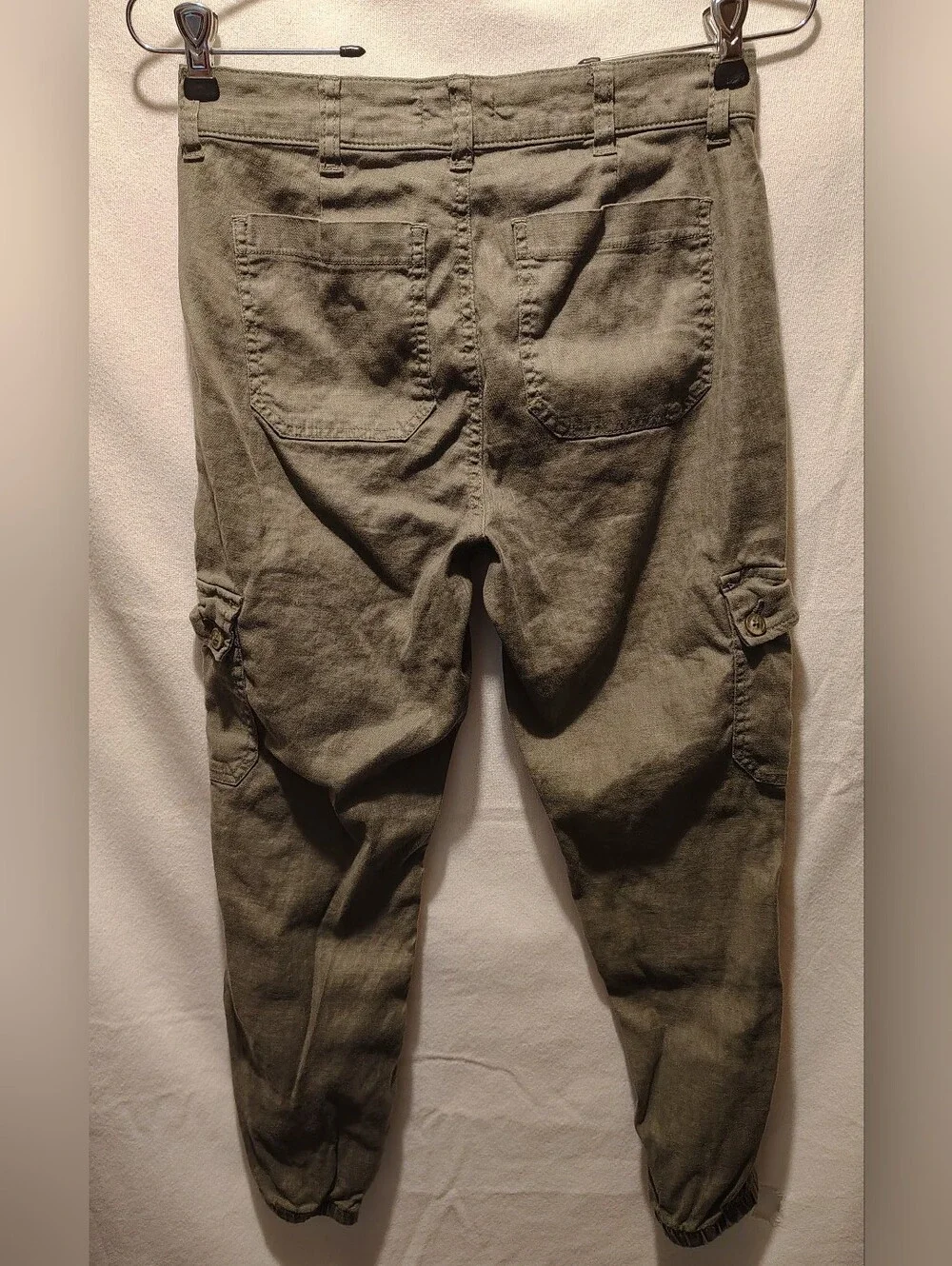 Evereve Olive Linen Blend Cargo Cropped Joggers Size 27